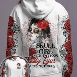 1633331290642be38b82 Skull Girl With Tattoos Pretty Eyes and Thick Thighs 3D Hoodie #KV