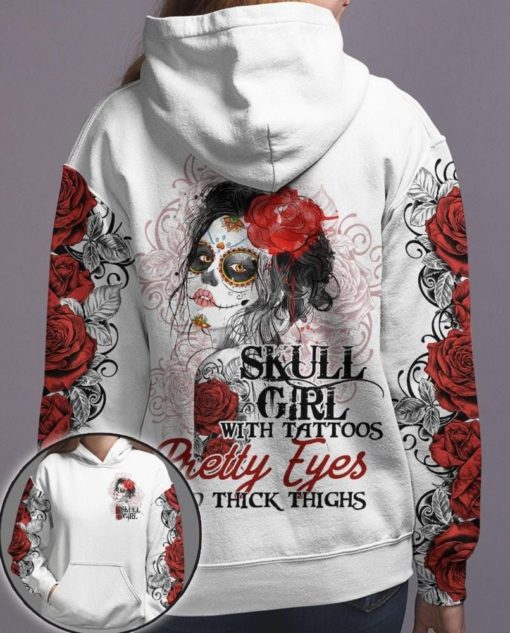 1633331290642be38b82 Skull Girl With Tattoos Pretty Eyes and Thick Thighs 3D Hoodie #KV