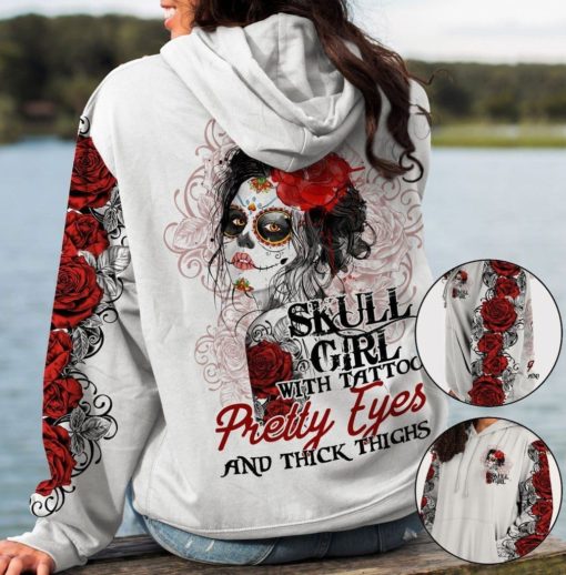 1633331290be8a12a786 Skull Girl With Tattoos Pretty Eyes and Thick Thighs 3D Hoodie #KV