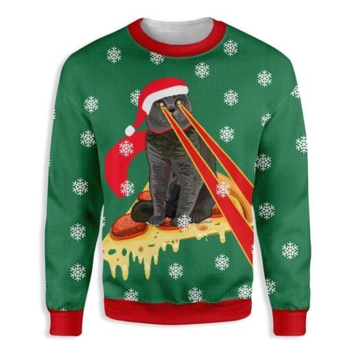 163340584441e6f5f650 Pizza cat with laser eyes Christmas sweater
