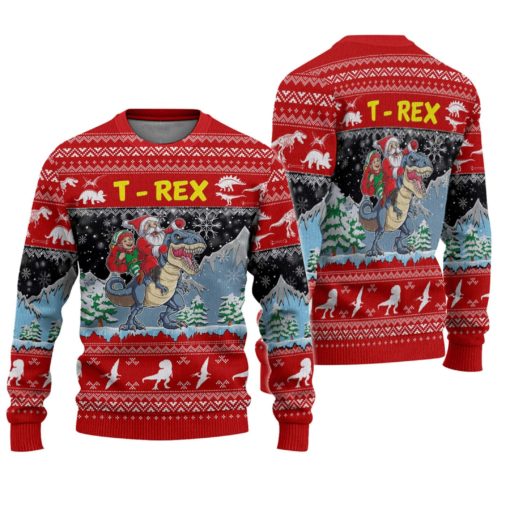 16334058463ff54366f2 Santa claus riding t rex ugly Christmas sweater