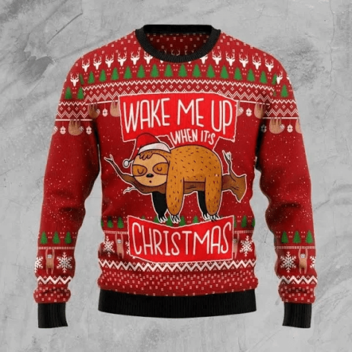 1633491290219804c11b Lazy Sloth wake me up when Christmas sweater