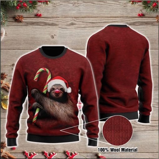 163349739343b46f2993 Sloth candy cane Christmas sweater