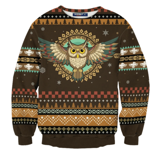 1633609007f8bb4c7c86 Native owl Christmas Sweater