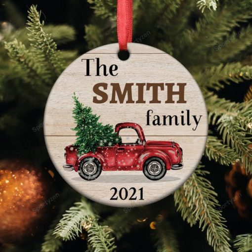 16366251880efb81f78d Personalized Family Red Truck Christmas Ornament