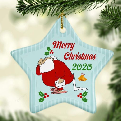 16366251889e471b7e26 Funny Santa Claus Holding Toilet Paper Merry Quarantine Christmas Pandemic 2020 Star Ornament