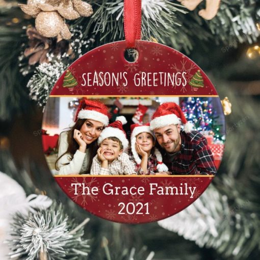 163662518999cb760d5c Season?s Greetings Family Photo Christmas Ornament