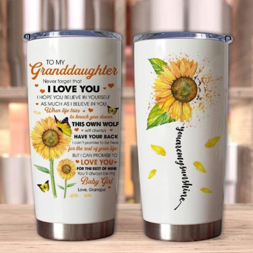 163903345105e4f037df Gift For Granddaughter Sunflower Art This Old Wolf Will Always Have Your Back I Love You From Grandpa - Tumbler