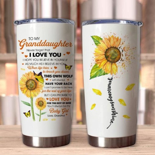 16390334514d03928940 Gift For Granddaughter Sunflower Art This Old Wolf Will Always Have Your Back I Love You From Grandma - Tumbler