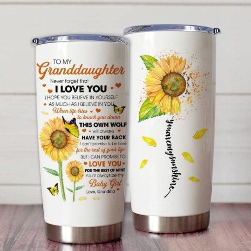 163903345167489280bb Gift For Granddaughter Sunflower Art This Old Wolf Will Always Have Your Back I Love You From Grandma - Tumbler
