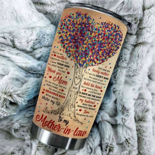 1639033453612b464f87 Gift For Mom Mother-In-Law Heart Tree Art Thanks For Bringing My Husband Into This Beautiful World - Tumbler