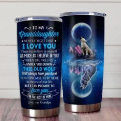16390334539eb781c7dc Gift For Granddaughter Wolf Art When Life Tries To Knock You Down This Old Wolf Will Always Have Your Back - Tumbler