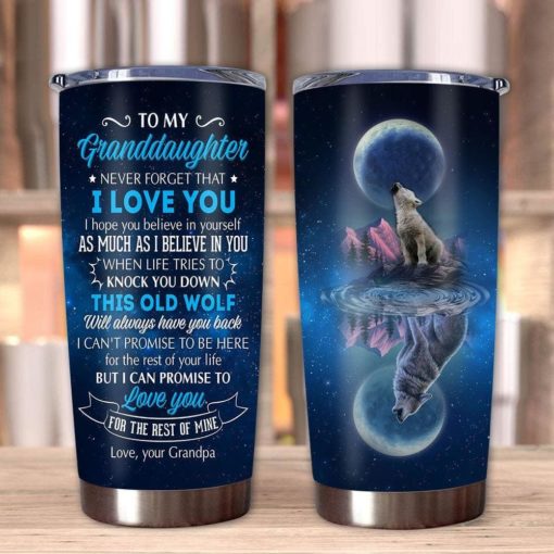 1639033453d7cc580182 Gift For Granddaughter Wolf Art When Life Tries To Knock You Down This Old Wolf Will Always Have Your Back - Tumbler