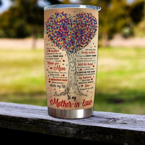 1639033453fd7db5c2a3 Gift For Mom Mother-In-Law Heart Tree Art Thanks For Bringing My Husband Into This Beautiful World - Tumbler