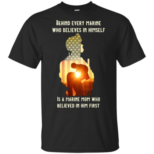 redirect 2156 Behind every marine who believes in himself is a marine mom American flag shirt