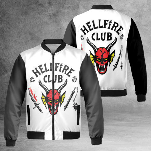 Hellfire Club white bomber jacket mockup Hellfire club bomber jacket