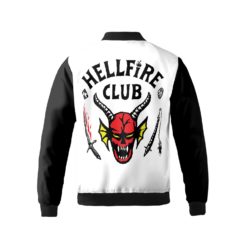 Hellfire Club white bomber jacket mockup back Hellfire club bomber jacket