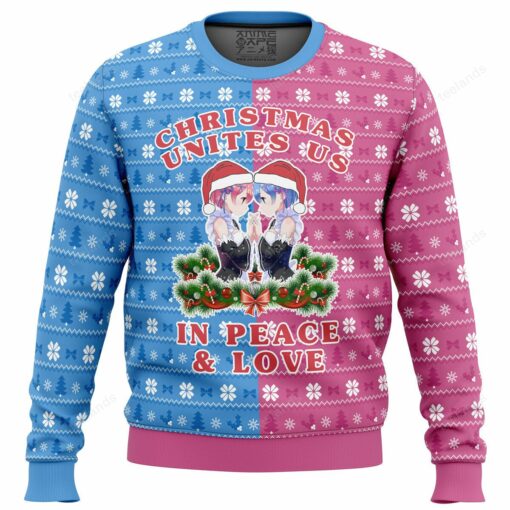 1659691322ca9e889e8c Ram and Rem Christmas unites us in peace and love Christmas sweater