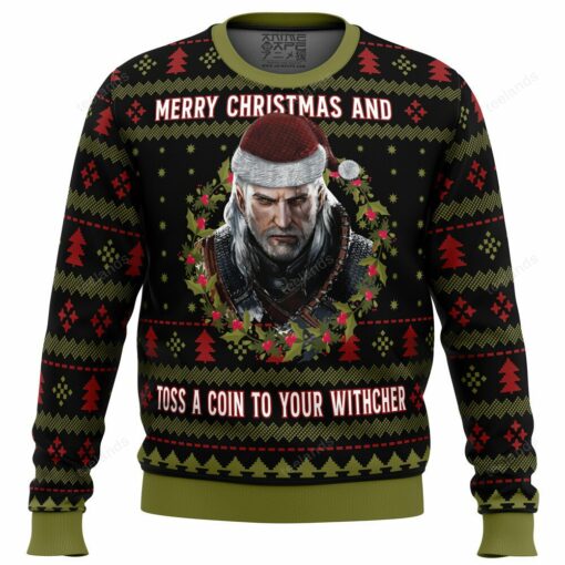 16596925020fde77c7f7 Merry Christmas and Toss a coin the witcher Christmas sweater