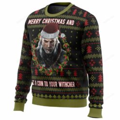 16596925036554c4dd72 Merry Christmas and Toss a coin the witcher Christmas sweater