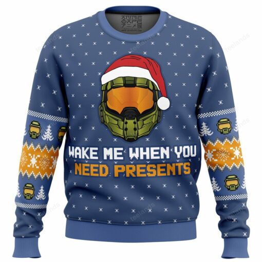 1659692518c17d806577 Wake me when you need presents halo ugly Christmas sweater