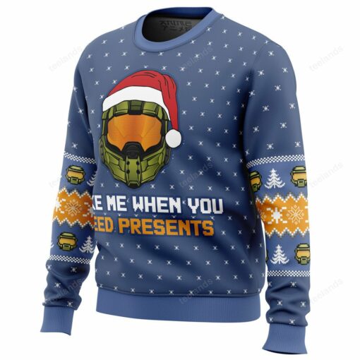165969251944d71243a0 Wake me when you need presents halo ugly Christmas sweater