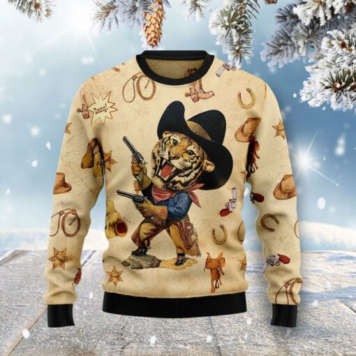 166409363654e28a76c3 Cowboy tiger Christmas sweater