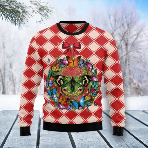 16640936443946d96d3e Butterfly wreath Christmas sweater