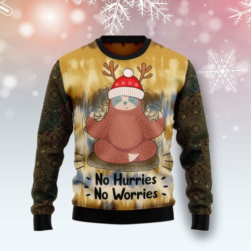 16640937542ff92a4fe7 Sloth no hurries no worries Christmas sweater