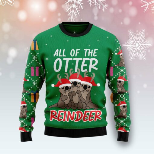 1664093756dae35ab245 All of the otter reindeer Christmas sweater