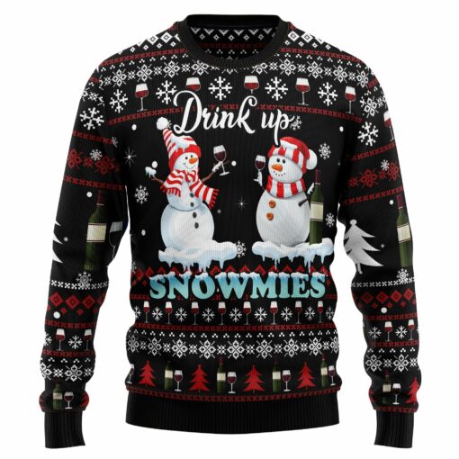 1664093764c35a977392 Drink up snowmies Christmas sweater