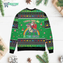 Back 72 31 Santa Claus riding dinosaur there’s some hos in this house Christmas sweater