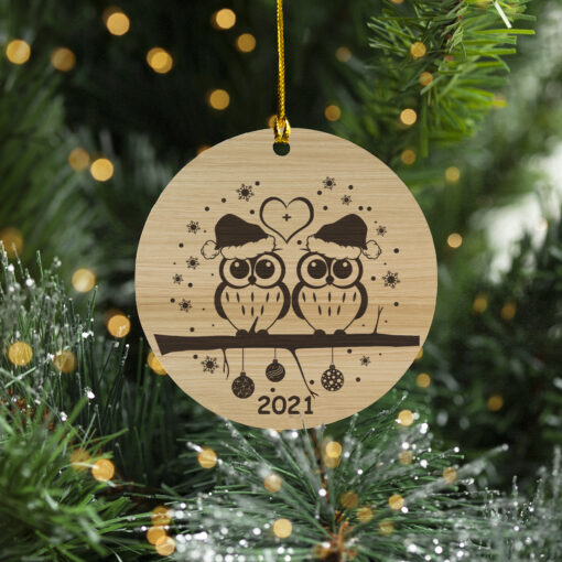 Circle Ornament 8 Owl Couple personalized Christmas ornament