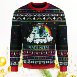 Death riding Unicorn death metal ugly Christmas sweater