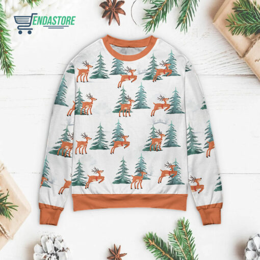 Front 72 2 19 Deer walking in the snow Christmas sweater