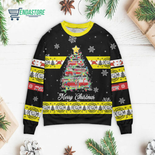 Front 72 20 Firefighter made a Christmas tree Christmas sweater