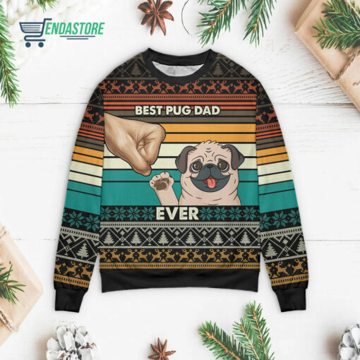 Front 72 22 Dog lovers best pug dad ever Christmas sweater