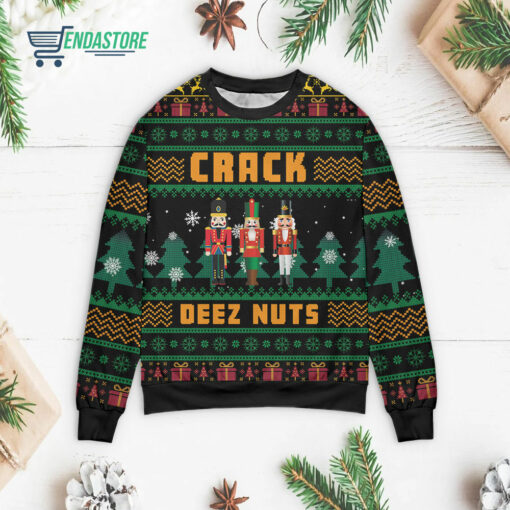Front 72 60 Crack deez nuts nutcracker Christmas sweater