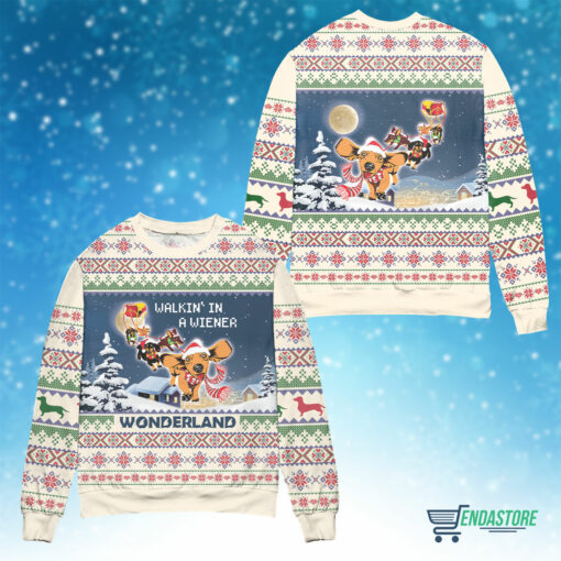 Front Back 1 16 Walkin in a weiner wonderland dachshund Christmas sweater