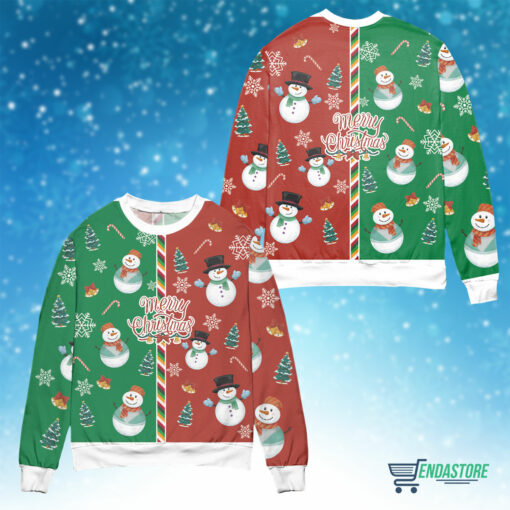 Front Back 2 6 Two part green and red with snowman Christmas sweater