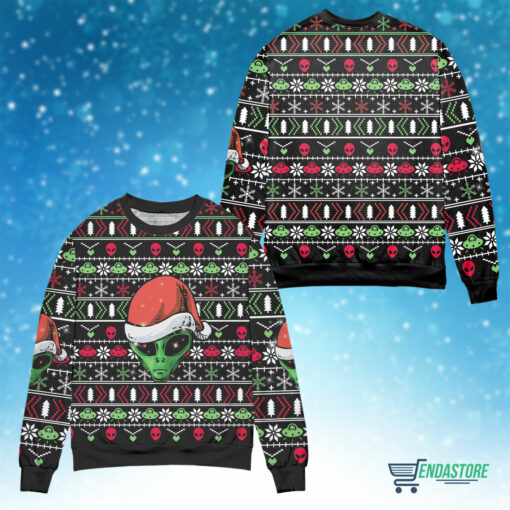 Front Back 20 Cool Alien Santa claus Christmas sweater