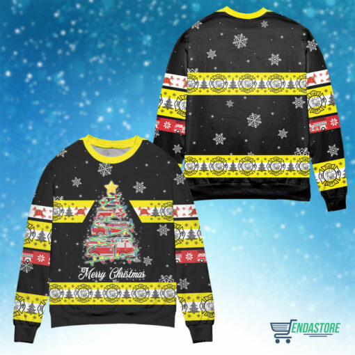 Front Back 21 Firefighter made a Christmas tree Christmas sweater