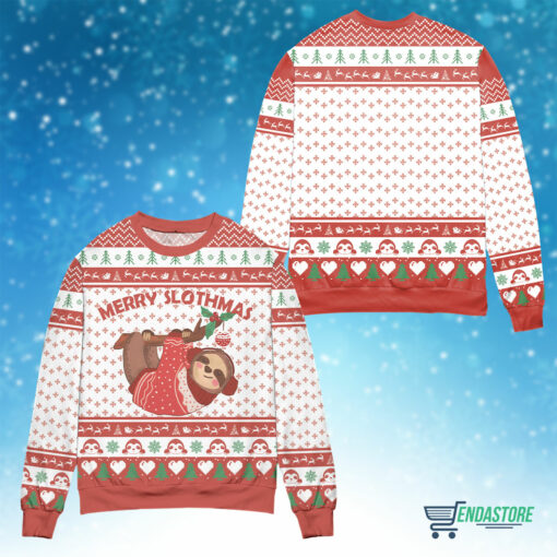 Front Back 3 2 Merry slothmas Christmas sweater