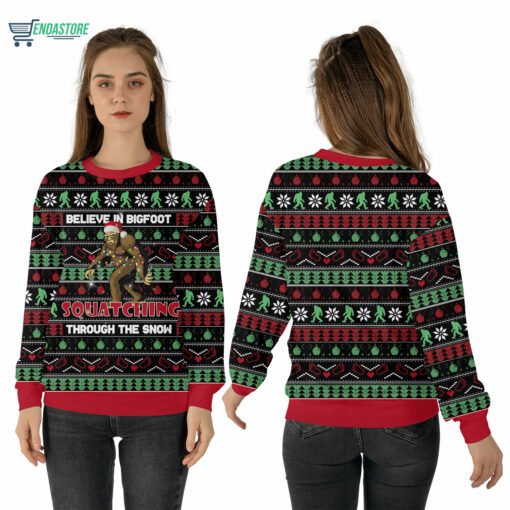 Mockup Sweatshirt 3D 25 Believe in bigfoot squatching through the snow Christmas sweater
