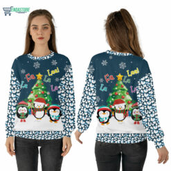 Mockup Sweatshirt 3D 3 3 Warm penguins in winter fa la la la la Christmas sweater
