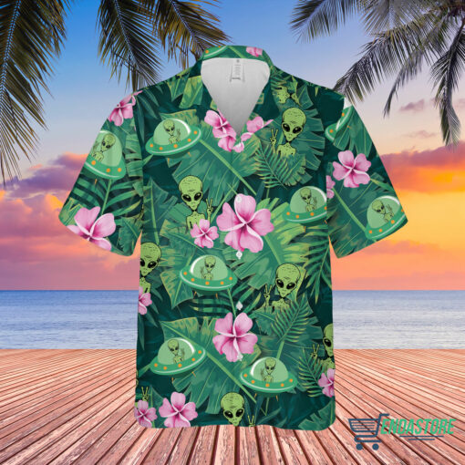 NEW Hawaii Mockup FRONT 15001 3 Alien ufo hippie tropical hawaiian shirt