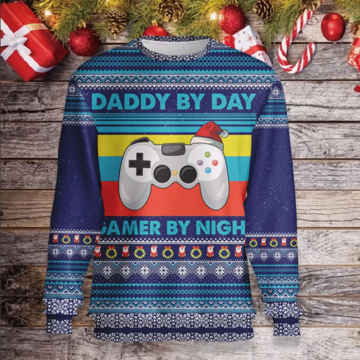 16324586161c4d7f779b Daddy by day gamer by night Christmas sweater