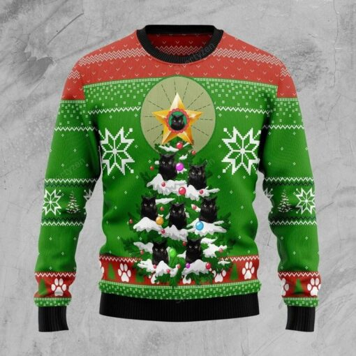 1637288895107 Black cat pine tree star Christmas sweater