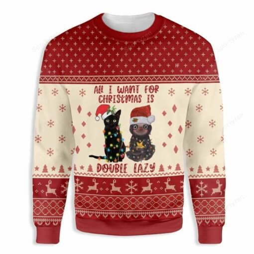 1638185713954dacfade Cat and Sloth all i want for Christmas is double lazy Christmas sweater