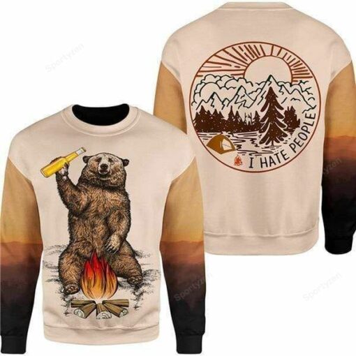 16381857275e3b9a14f6 Bear drinking beer camping Christmas sweater